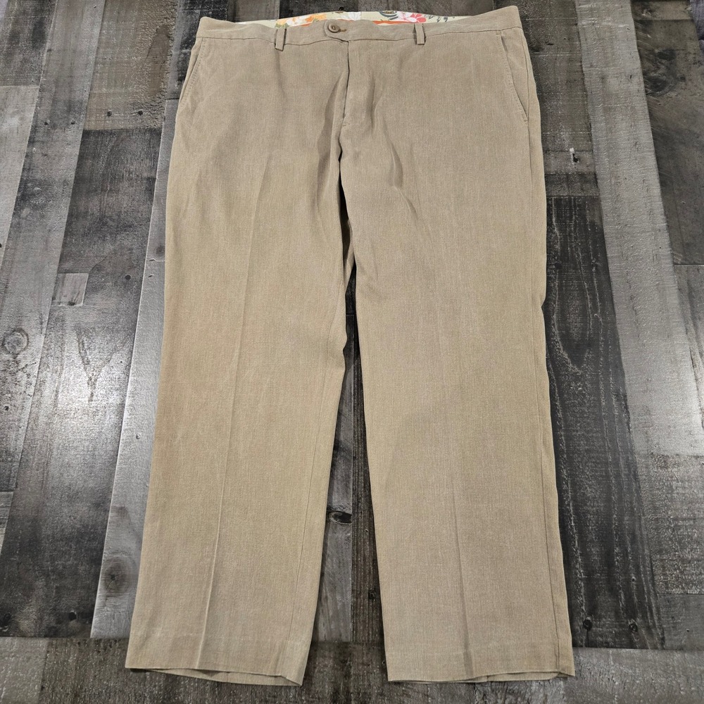 Tommy Bahama Men's Relaxed Fit Island Silk Cotton Pants Tan 42x30 Tropical Waist